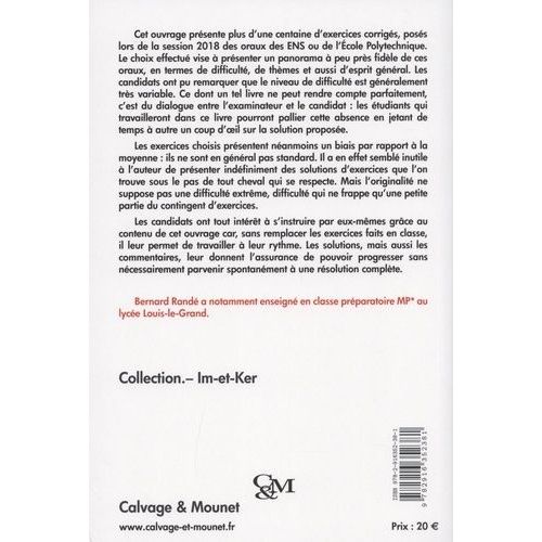 Les Clefs Pour L'oral Mp, Mathématiques, Ens-X - Session 2018