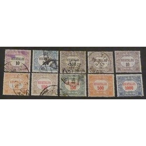 Hongrie Service Oblitéré Y Et T N° 1 Et Plus Lot De 10 Timbres De 1921-24