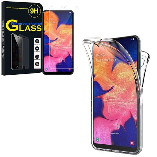 Coque Avant Et Arrière Silicone Pour Samsung Galaxy A10 6.2" 360° Protection Intégrale - Transparent+ 1 Film Verre Trempé