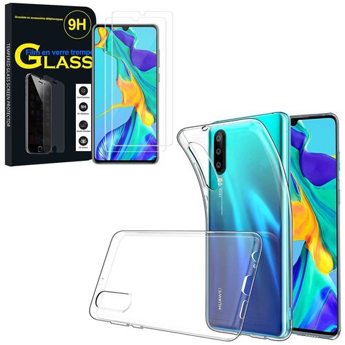 Coque Silicone Pour Huawei P30 6.1" Gel Ultraslim Et Ajustement Parfait - Transparent + 2 Films Verre Trempé