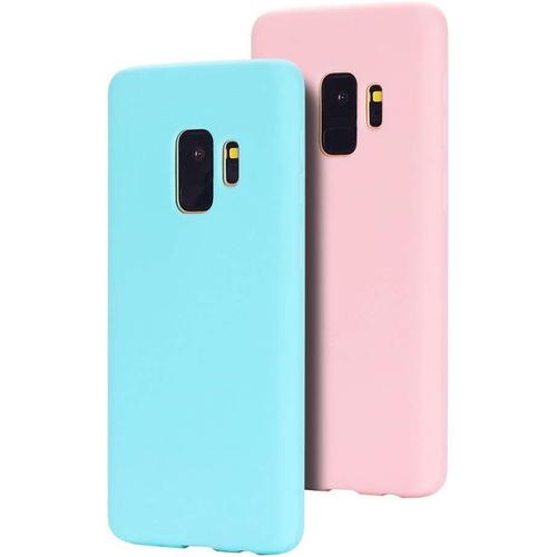 2 X Coque Pour Samsung Galaxy S9, Caselover Étui En Silicone Souple Tpu Case Couverture Housse Protection Anti Rayures Bumper Mince Soft Silicone Cover Pour Samsung Galaxy S9, Vert + Rose