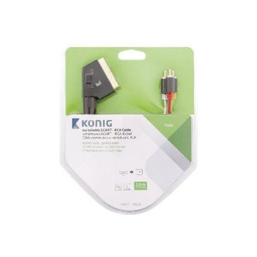 König - Câble vidéo/audio - SCART mâle commutable pour phono RCA x 3 mâle droit - 2 m - anthracite - moulé