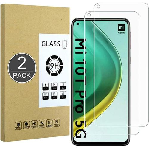 2-Pack Verre Trempé Compatible Avec Xiaomi Mi 10t Pro 9h Film De Protection D'écran Anti-Rayures, Haut Définition, Sans Bulle 2.5d Double Defense Pour Xiaomi Mi 10t Pro