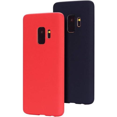 2 X Coque Samsung S9, Caselover Étui En Silicone Souple Tpu Case Couverture Housse Protection Anti Rayures Bumper Mince Silicone Cover Pour Samsung Galaxy S9, Noir + Rouge