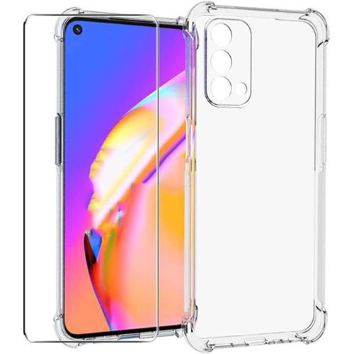 Coque Pour Oppo A54 5g Case + Verre Trempé, Souple Silicone Protection Épaississement Quatre Coins Housse Bumper Tpu Transparent Etui Antichoc Protector Case Cover