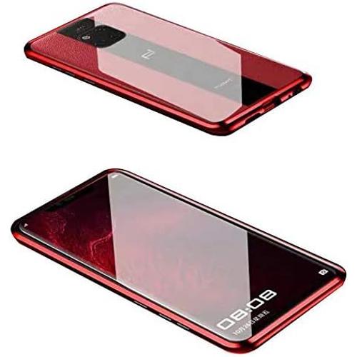 Coque Pour Huawei Mate Rs, Adsorption Magnétique Coque Avant Et Arrière Verre Trempé Case Cover Bumper Métal Frame Avec Aimant Cover 360 Degrés Antichoc Ultra Mince Etui Housse, Rouge