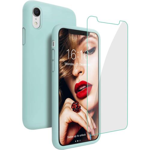 Coque Pour Iphone Xr Coque Silicone Liquide Avec Protecteur D'écran Gratuit, Housse Protective Etui Anti-Rayure Anti Choc Gel Case Iphone Xr \U2013 Turquoise