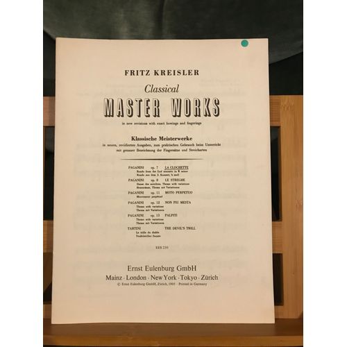 Paganini La Clochette Opus 7 Violon Piano Partition Éditions Eulenburg Kreisler