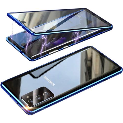 Coque Pour Samsung Galaxy S20 Fe 5g,Adsorption Magnétique Étui Housse 360° Full Body Protection Transparent Cover Case Dual Haptique Verre Trempé Antichoc Bumper En Métal ,Bleu