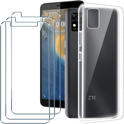 Coque Pour Zte Blade A31 Cover 3x Film De Verre Trempe Silicone Bumper Transparent Gel Tpu Souple Housse Etui Protection Case 5.45, Clear