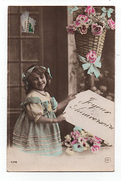 Carte Postale Ancienne Fantaisie Fillette Panneau Joyeux Anniversaire 1916 Rakuten