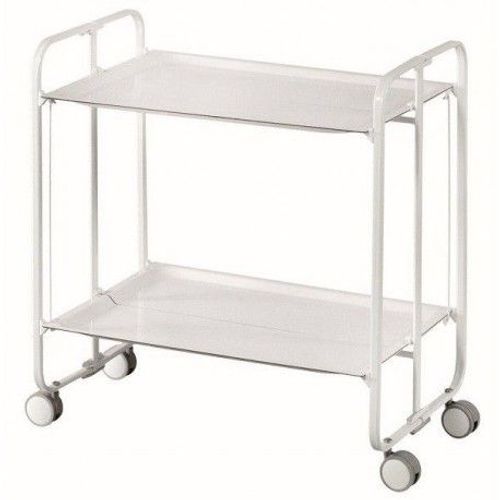 Don Hierro - Table Roulante Pliante Bauhaus Châssis Blanc, 2 Plateaux-Blanc