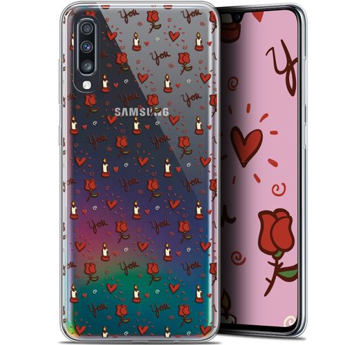 Caseink Coque Pour Samsung Galaxy A70 (6.7 ) [Gel Motif Hd Collection Love Saint Valentin Design Bougies Et Roses - Souple - Ultra Fin - Imprimé En France]