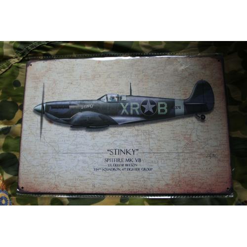 Plaque Metal Deco Vintage Stinky Spitfire Mk Vb / Sous Blister Neuf