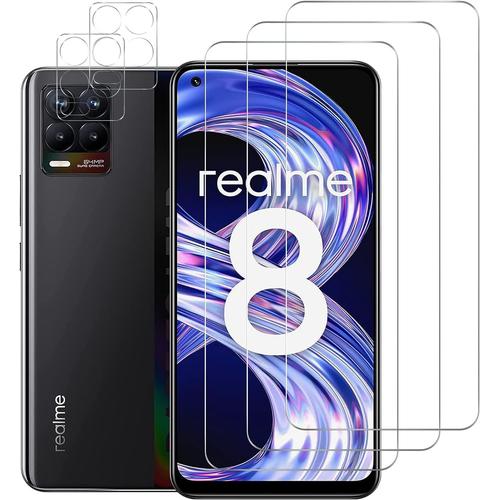 Verre Trempé Pour Realme 8 4g, Anti-Empreintes Écran De Protection, Anti-Rayures Sans Bulle Ultra Hd Bord À Bord , Plein Écran Film Protection Écran, 3+2 Pièces