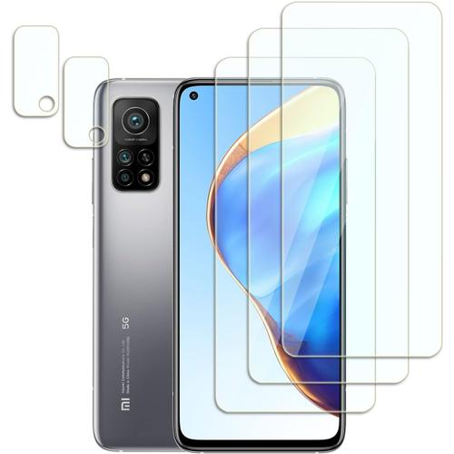 Lot De 3 Verre Trempé Compatible Avec Xiaomi Mi 10t Pro/10t,9h Dureté,Anti-Rayures,Sans Bulles,Hd,2 Pièces Caméra Arrière Protecteur Pour Xiaomi Mi 10t Pro/10t