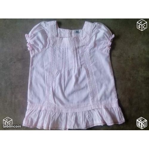 Chemisier Coton Rose À Manches Courtes Avec Galons - T 2 Ans