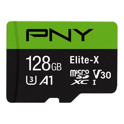 PNY Elite-X - Carte mémoire flash (adaptateur microSDXC vers SD inclus(e)) - 128 Go - A1 / Video Class V30 / UHS-I U3 / Class10 - microSDXC UHS-I
