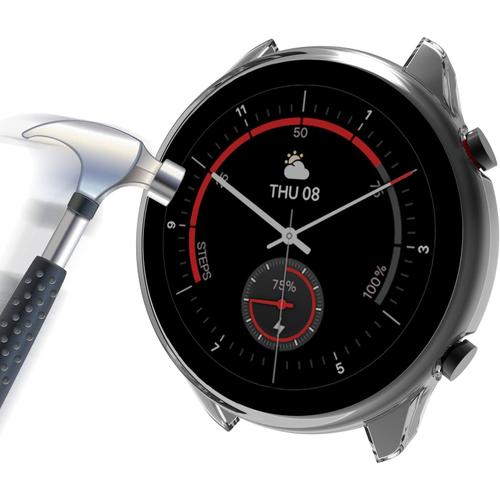 Coque Protection Écran En Verre Trempé + Pc Bumper Compatible Avec Amazfit Gtr2 Esim/Gtr2 E/Gtr2 Avec Échelle Anti-Rayure Protecteur Étui Pour Amazfit Gtr2 Esim/Gtr2 E/Gtr2-Transparent