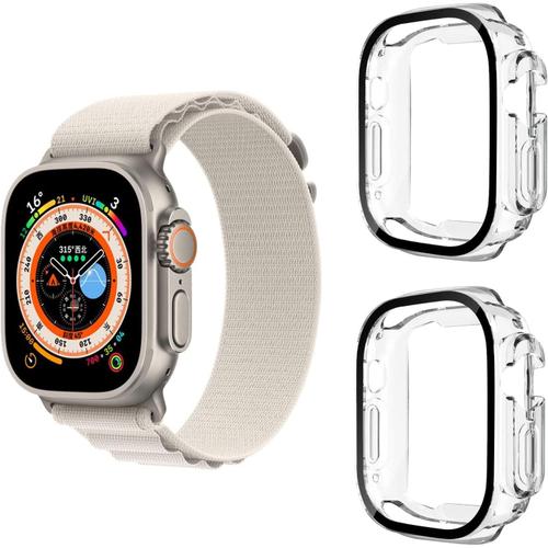 Coque Compatible Avec Apple Watch Ultra 49mm, Avec Screen Protector Coque Protection 9h Hd Protection Écran En Verre Trempé Pc Coque Anti-Rayures Case - Transparent 2 Pièces