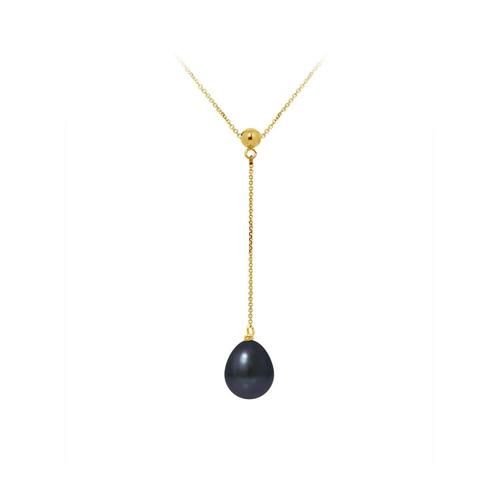 Collier Ras Du Cou Femme Perle De Culture D'eau Douce Noire 9 Mm Aa Et Or Jaune 375/1000 - Blue Pearls Bps K060 W Noir Unique