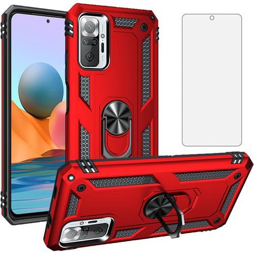 Compatible Avec Xiaomi Redmi Note 10 Pro Coque Avec Protection D'écran En Verre Trempé Et Anneau De Support Magnétique Pour Téléphone Portable Redme Note10 10pro Max Femme Homme Rouge