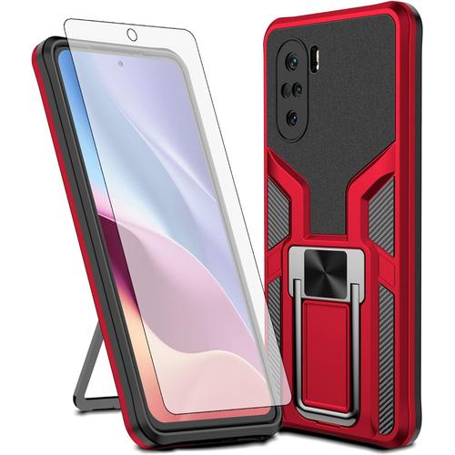 Compatible Avec Xiaomi Poco F3 Mi 11i Mi 11x Mi11x Pro Coque De Protection D'écran En Verre Trempé Anneau De Support Femmes Et Hommes Rouge