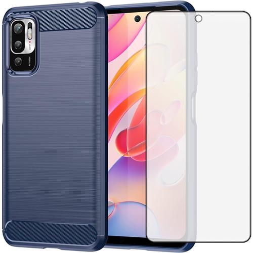 Compatible Avec Xiaomi Redmi Note 10 5g Et Protection D'écran En Verre Trempé Avec Accessoires En Fibre De Carbone Résistants Aux Chocs Poco M3 Pro Redme Note 10t G5 Pour Homme Et Femme Bleu