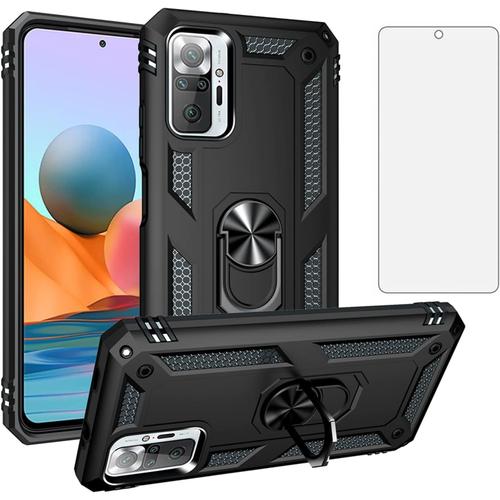 Compatible Avec Xiaomi Redmi Note 10 Pro Coque Avec Protection D'écran En Verre Trempé Et Anneau De Support Magnétique Pour Téléphone Portable Redme Note10 10pro Max Femme Homme Noir