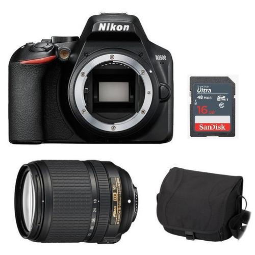 NIKON D3500 reflex 24.2 mpix Black + objectif AF-S 18-140MM F3.5-5.6G ED VR DX + camera Bag + 16gb SD card