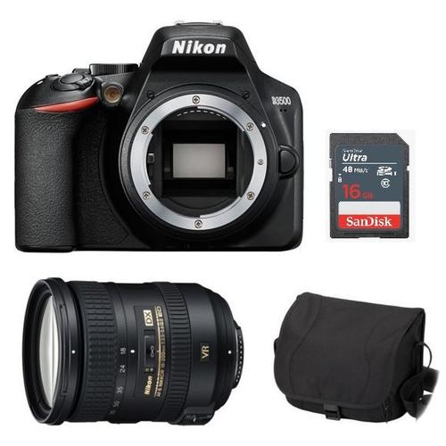 NIKON D3500 reflex 24.2 mpix Black + objectif AF-S 18-200MM F3.5-5.6G ED VR II DX + camera Bag + 16gb SD card