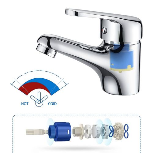 Auralum Mitigeur de Lavabo avec Tirette de vidage | Robinet Cascade pour Salle de Bain avec Tirette et Garniture de Vidage Chromé