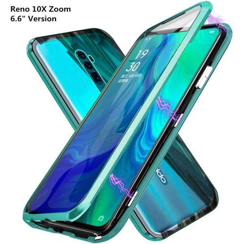 Coque Oppo Reno 10x Zoom Adsorption Magnétique Coque Métal Cadre Avant Arrière Verre Trempé Housse Alliage D'aluminium Upgraded Version Verre Trempé Cas Pour Oppo Reno 10x Zoom Cover Case - Vert