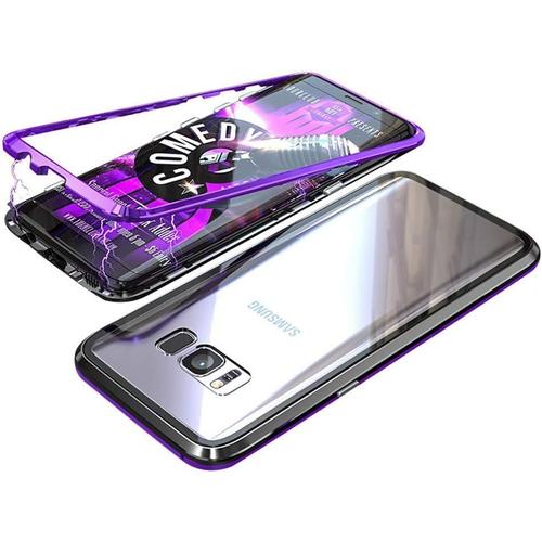 Coque Samsung Galaxy S7 Edge, Technologie D'adsorption Magnétique Forte, Cadre En Métal, Anti Rayures, Coque Arrière En Verre Trempé Transparent, Coque Arrière Magnétique Pour Samsung Galaxy S7 Edge, Violet Et Noir