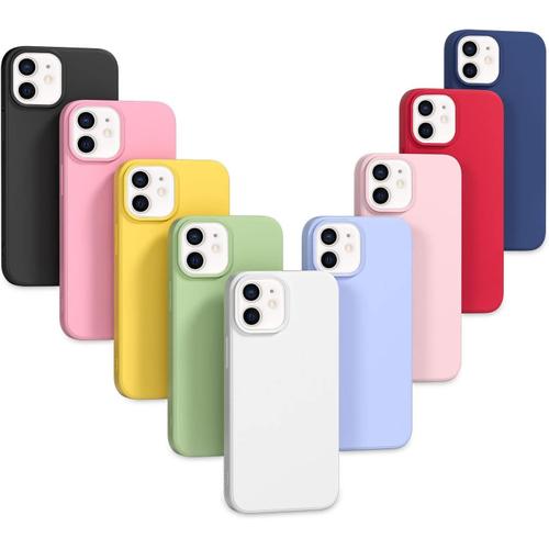 9x Coque Iphone 12/Iphone 12 Pro, Étui Housse Ultra Mince Souple En Tpu Silicone, Couleurs De Sucrerie Case Cover-Noir, Bleu, Vert Menthe, Rouge, Blanc, Rose Clair, Violet, Rose, Jaune