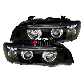 Phares Feux Avants Anneaux Angel Eyes Noirs Bmw X5 E53 1999-2003 Phase 1