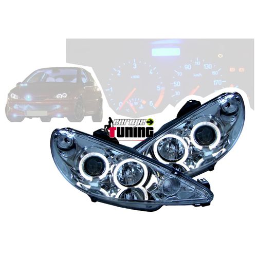Phares Feux Avants Angel Eyes Anneaux Led Peugeot 206 1998-2002 En H4