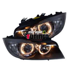 PHARES FEUX AVANTS NOIRS ANGEL EYES LED PEUGEOT 207 PHASES 1 et 2