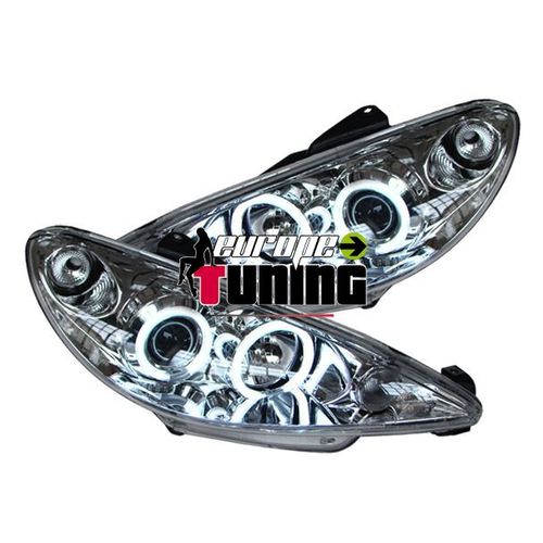 Phares Feux Avants Anneaux Ccfl Angel Eyes Peugeot 206 2002-2009 En H7/H7