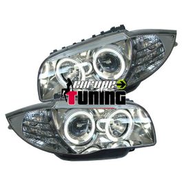 Phares Feux Avants Chrome Angel Eyes Led Bmw Serie 1 E87 E88 E81 E82 2004 ¿ 2011_