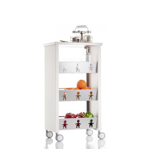 Don Hierro - Chariot De Rangement, Étagère À Roulettes, 83,50 X 43,5 X 30,5 Cm., Bali.-Blanc - Inox