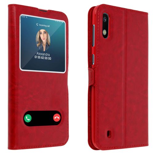 Housse Samsung Galaxy A10 Protection Double Fenêtre Fonction Stand Rouge