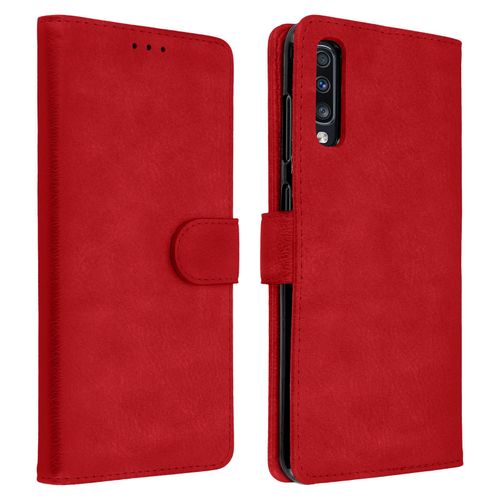 Housse Samsung Galaxy A70 Étui Portefeuille Support Stand Rouge