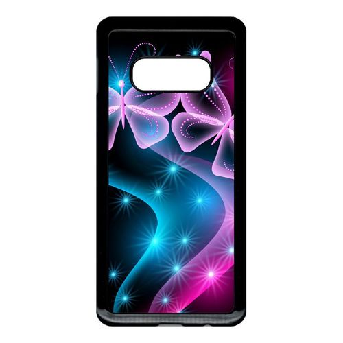 Coque Pour Smartphone - Papillons Roses - Compatible Avec Samsung Galaxy S10e - Plastique - Bord Noir