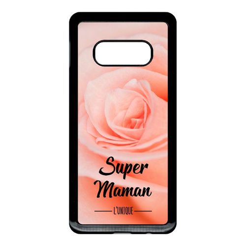 Coque Pour Smartphone - Super Maman L Unique Fond Fleur Rose - Compatible Avec Samsung Galaxy S10e - Plastique - Bord Noir