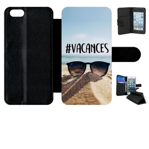 Etui A Rabat - Vacances Lunette Plage - Compatible Avec Huawei Y5 Prime (2018) - Simili-Cuir - Bord Noir