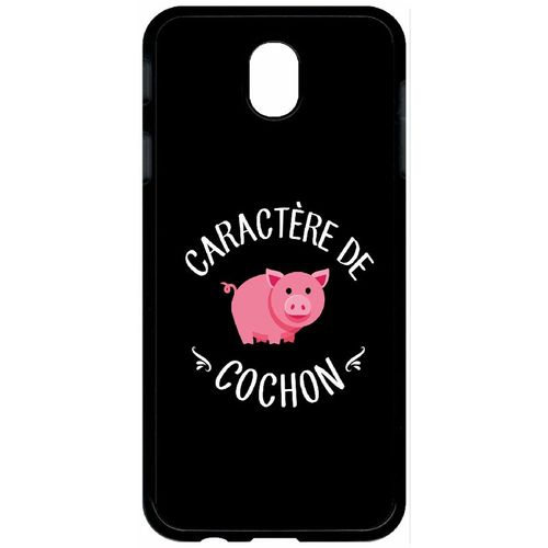 Coque Pour Tablette - Caractere De Cochon Fond Noir - Compatible Avec Samsung Galaxy J7 (2017) - Plastique - Bord Noir
