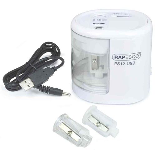 Rapesco Taille-Crayon Électrique Double Ps12-Usb, Blanc