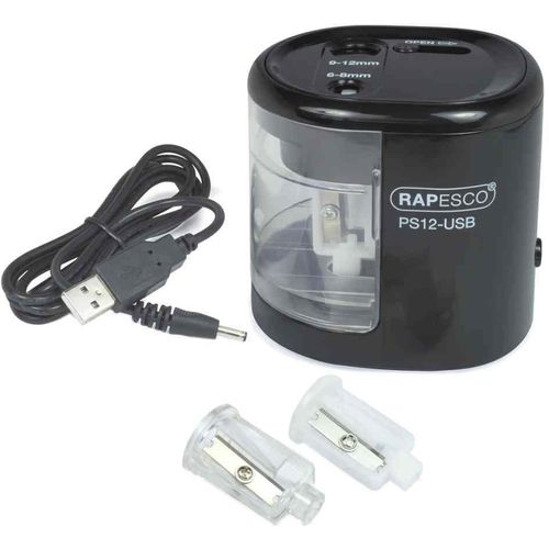 Rapesco Taille-Crayon Électrique Double Ps12-Usb, Noir