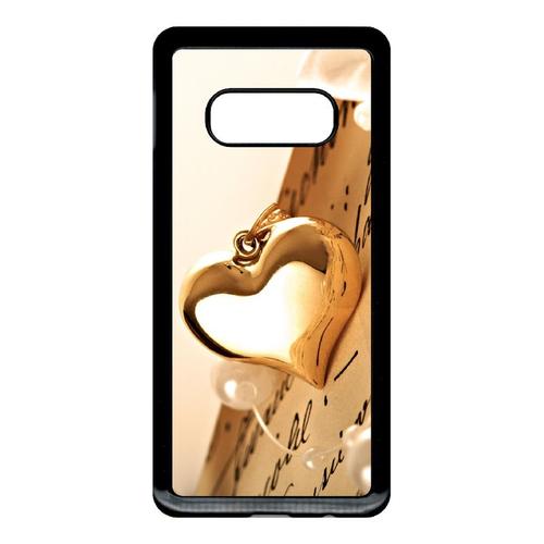 Coque Pour Smartphone - Coeur D'or Sur Livre - Compatible Avec Samsung Galaxy S10e - Plastique - Bord Noir